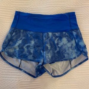 High Waisted Blue Tie Dye Lululemon Running Shorts